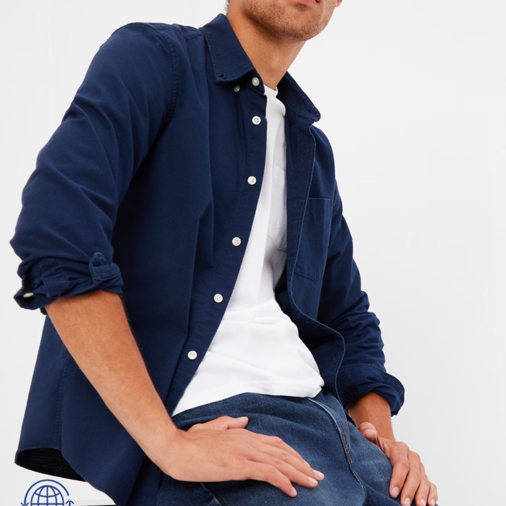 Gap Tapestry Navy Cotton Button Down Shirt, XL